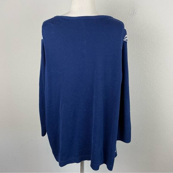 Coldwater Creek Navy White Nautical Sailboat 8 Button Cotton Cardigan 2X - Picture 6 of 8